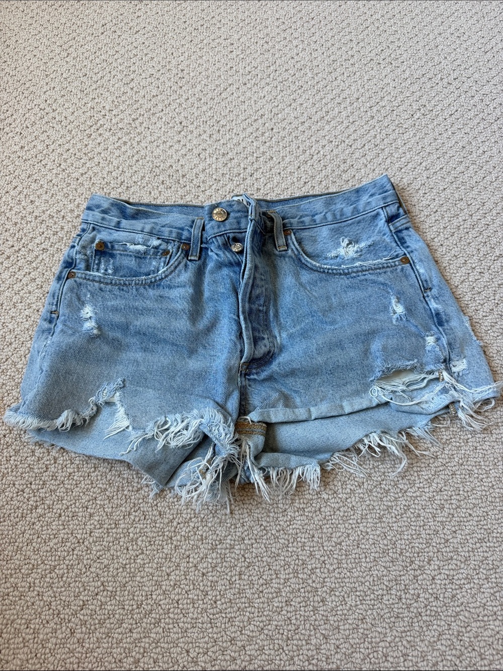 Agolde Light Blue Distressed Denim Cutoff Shorts